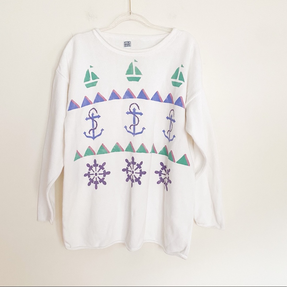 Vintage Nautical Sail boat oversized knit sweater